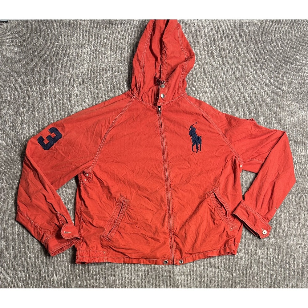 Polo Ralph Lauren Big Pony Hooded Windbreaker Jacket Red XL Full Zip